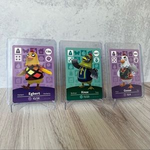 Official Animal Crossing Amiibo Cards - Egbert (136), Knox (046), & Goose (082)